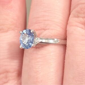 14K Natural Ice Blue Sapphire Ring, Oval Solitaire, High Setting, Engagement 7.5